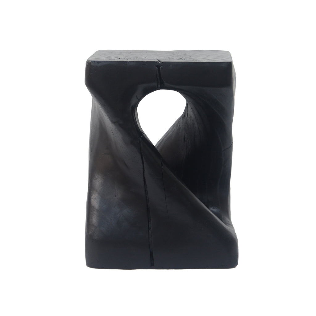 MGO Twist Shape Side Table, Wood-like Texture, Black, 11.75x11.75x16 in