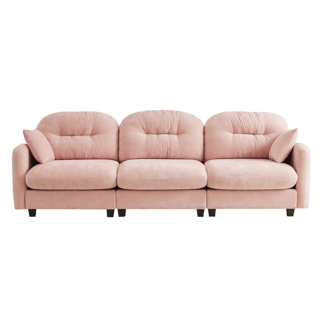 Sectional Sofa Modular Chenille Pink 3-Seat Tufted Pleated Cloud Style