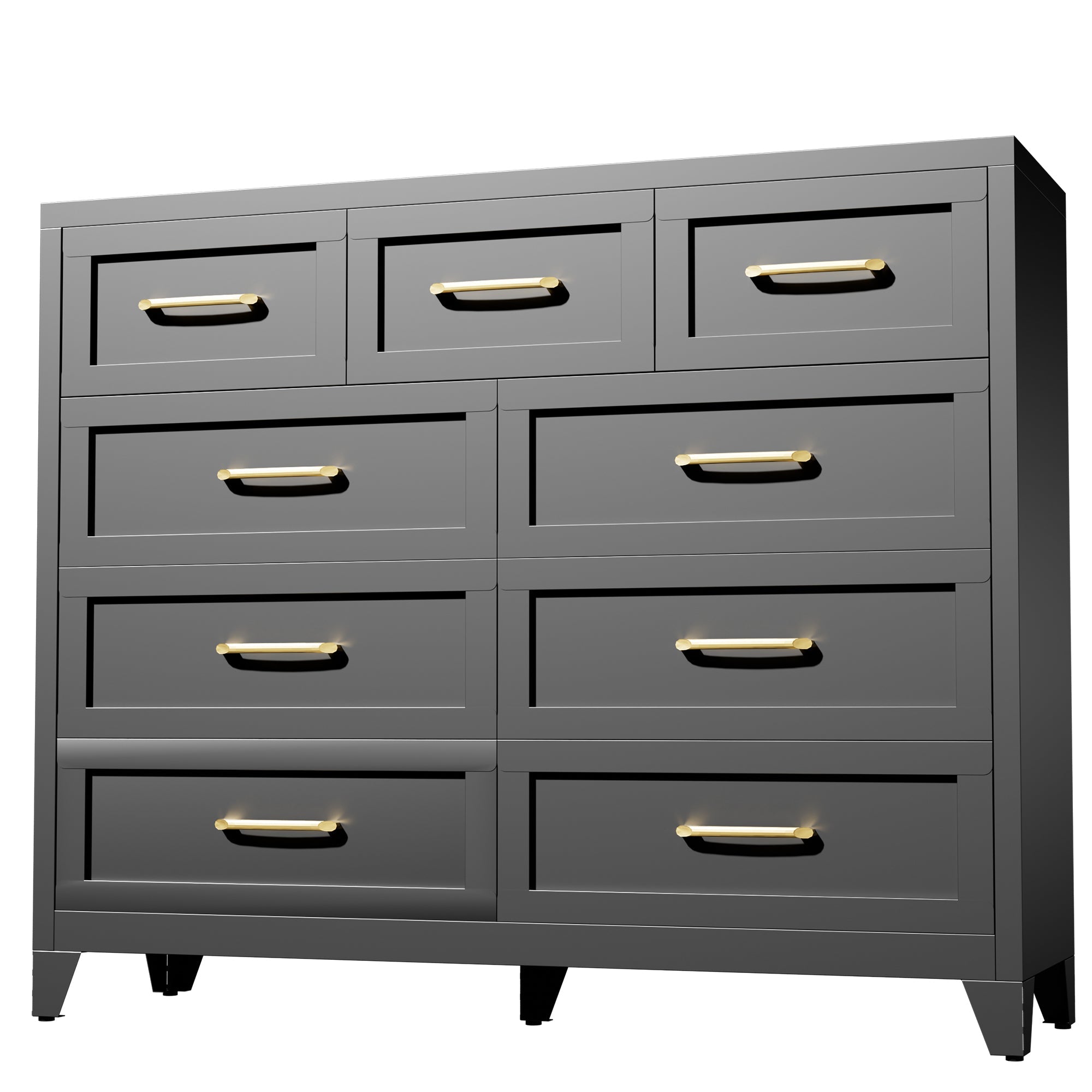 Dresser Tall 9-Drawer Black Steel Smooth-Glide 47.3x15.8x39 In