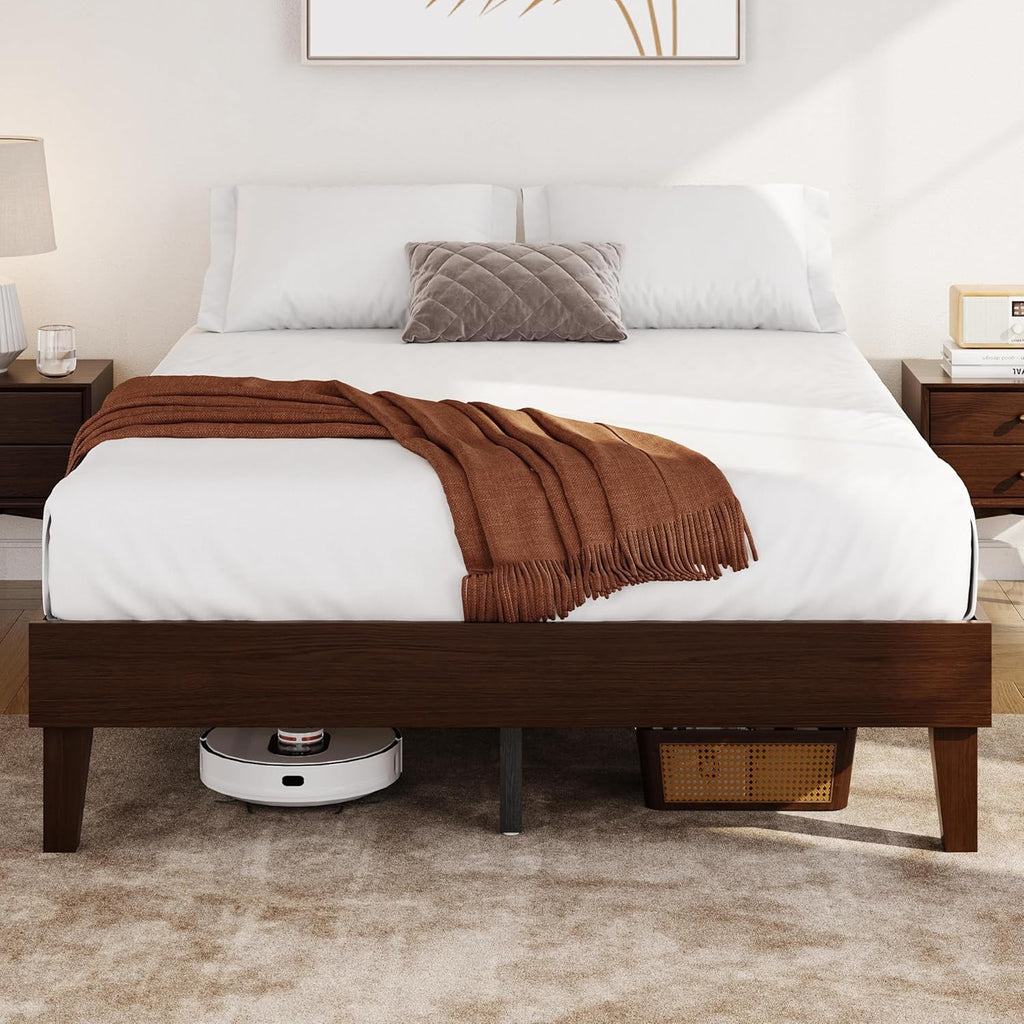 Queen Platform Bed Frame Dark Walnut Underbed Storage