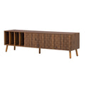 TV Stand Mid-Century Walnut Solid Wood MDF Push-Pop Doors Fits 80 In TV