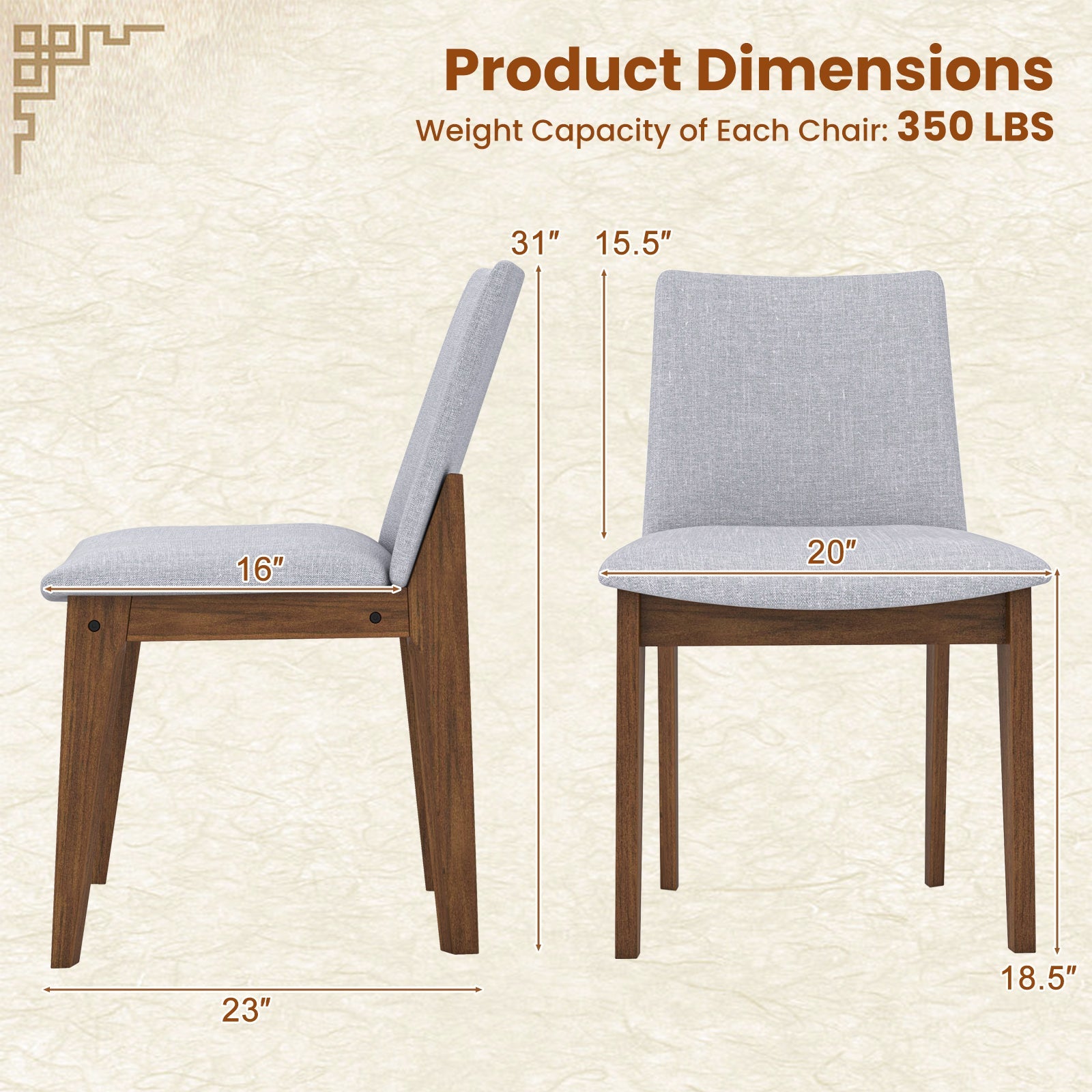 Set of 2 Wooden Dining Chairs Upholstered with High Curved Back-Walnut