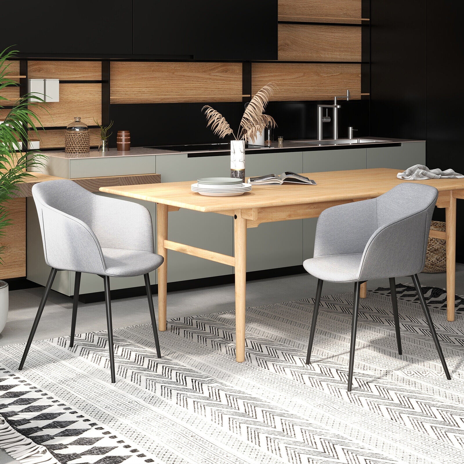 Set of 2 Upholstered Dining Chair with Ergonomic Backrest Design