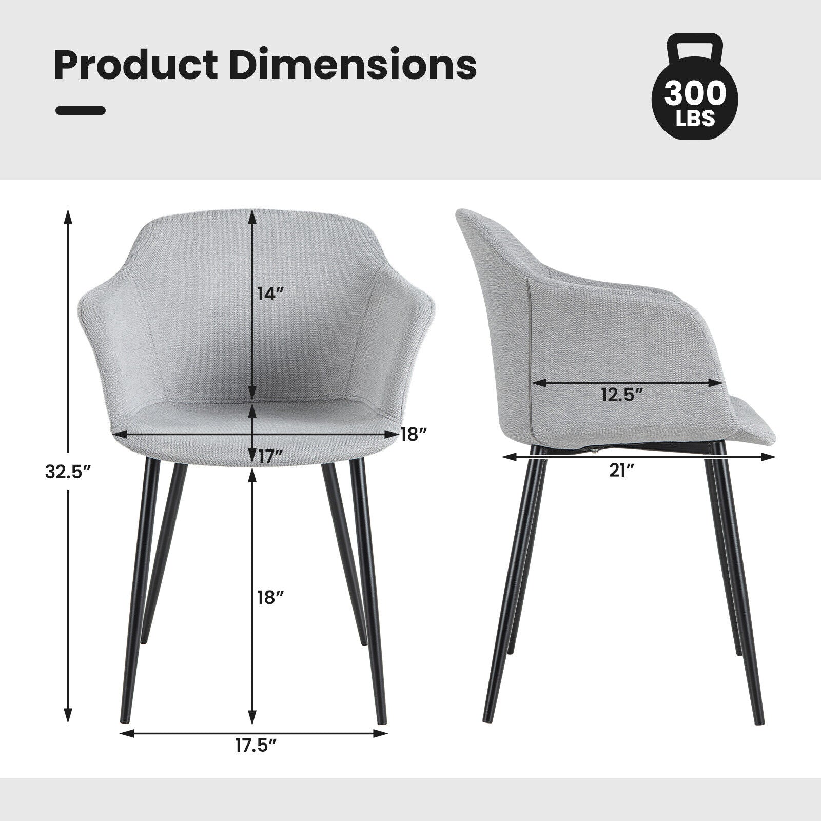 Set of 2 Upholstered Dining Chair with Ergonomic Backrest Design