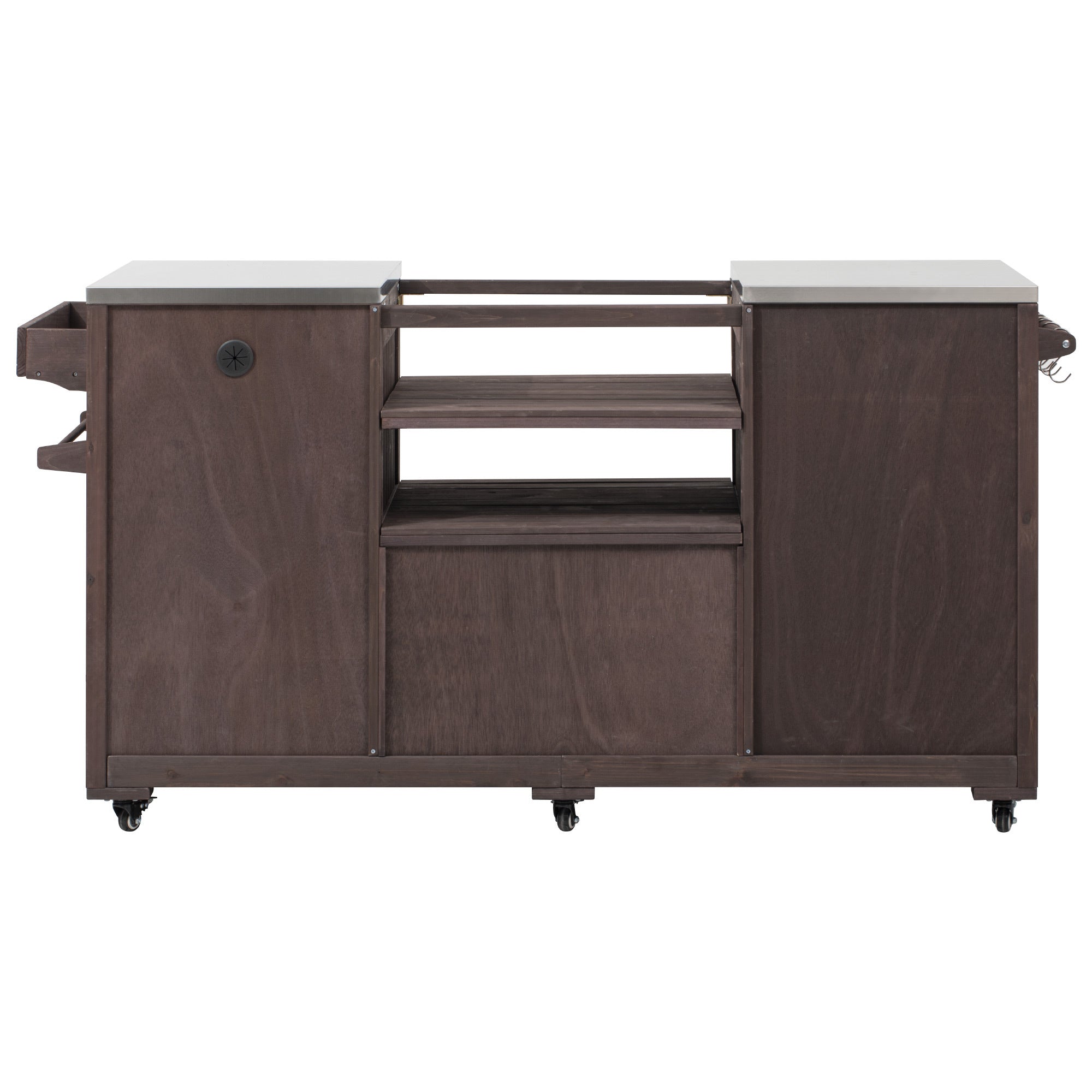 Outdoor Kitchen Island Grill Cart Fir Wood Stainless Steel Top 66.5x23x34 In