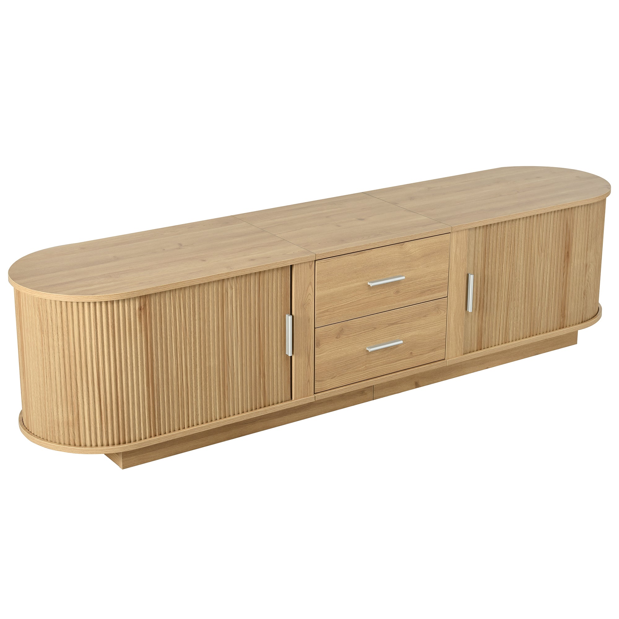 TV Stand American Style Acacia MDF Sliding Door Rounded Corners Fits 75 In TV