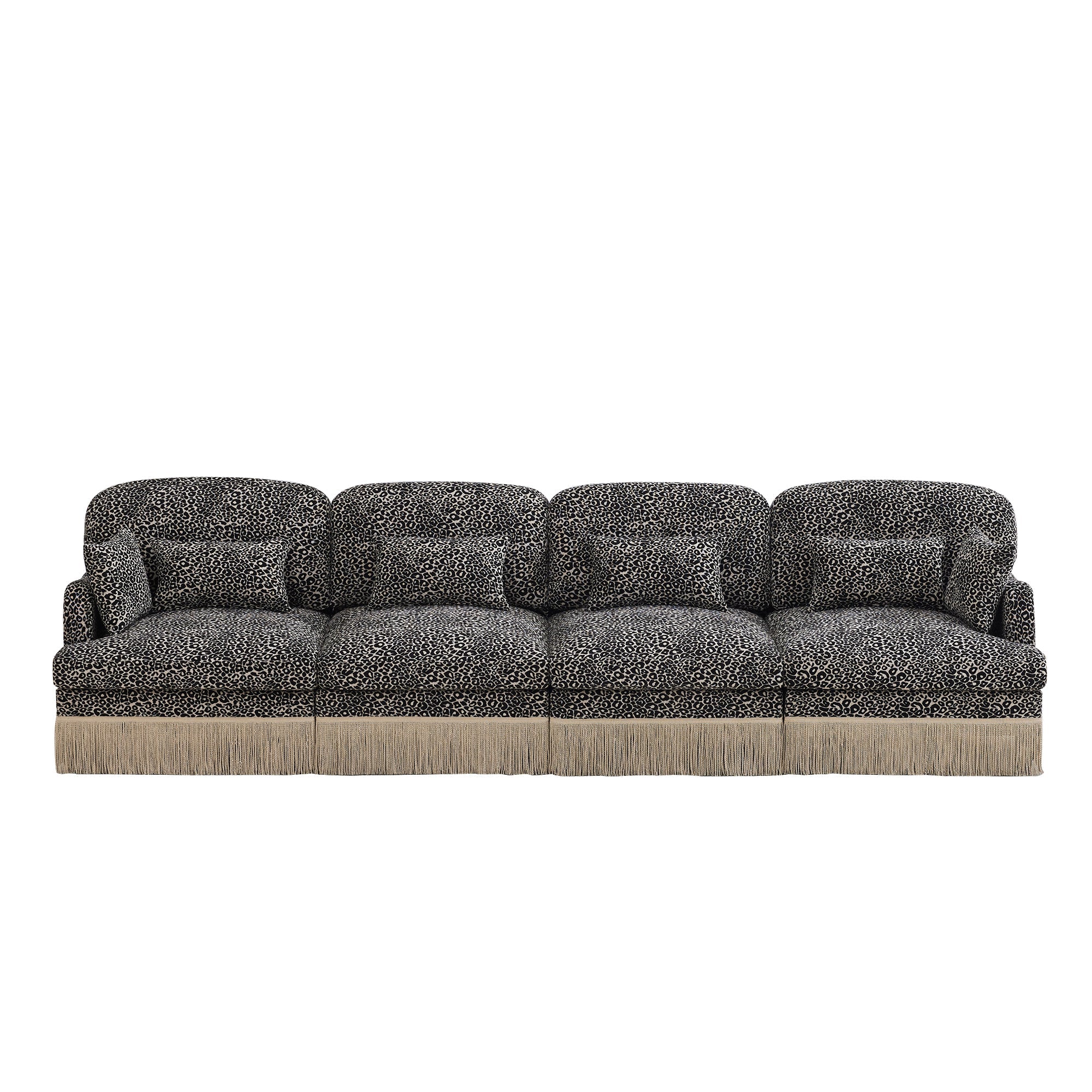 Sectional Sofa Modern Leopard Chenille Khaki Black 4-seater Deep Seat