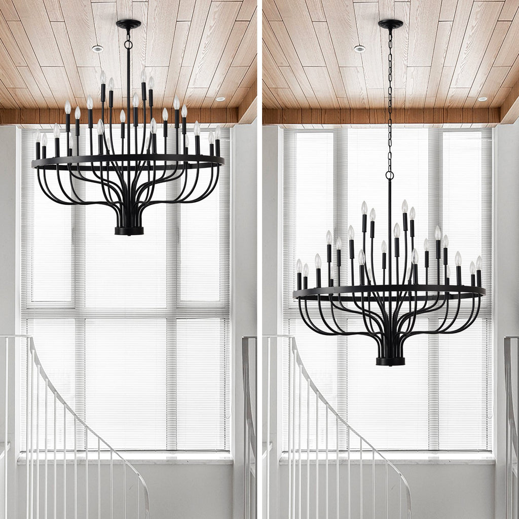 Chandelier 36-Light Black Industrial Iron Candle Farmhouse Pendant