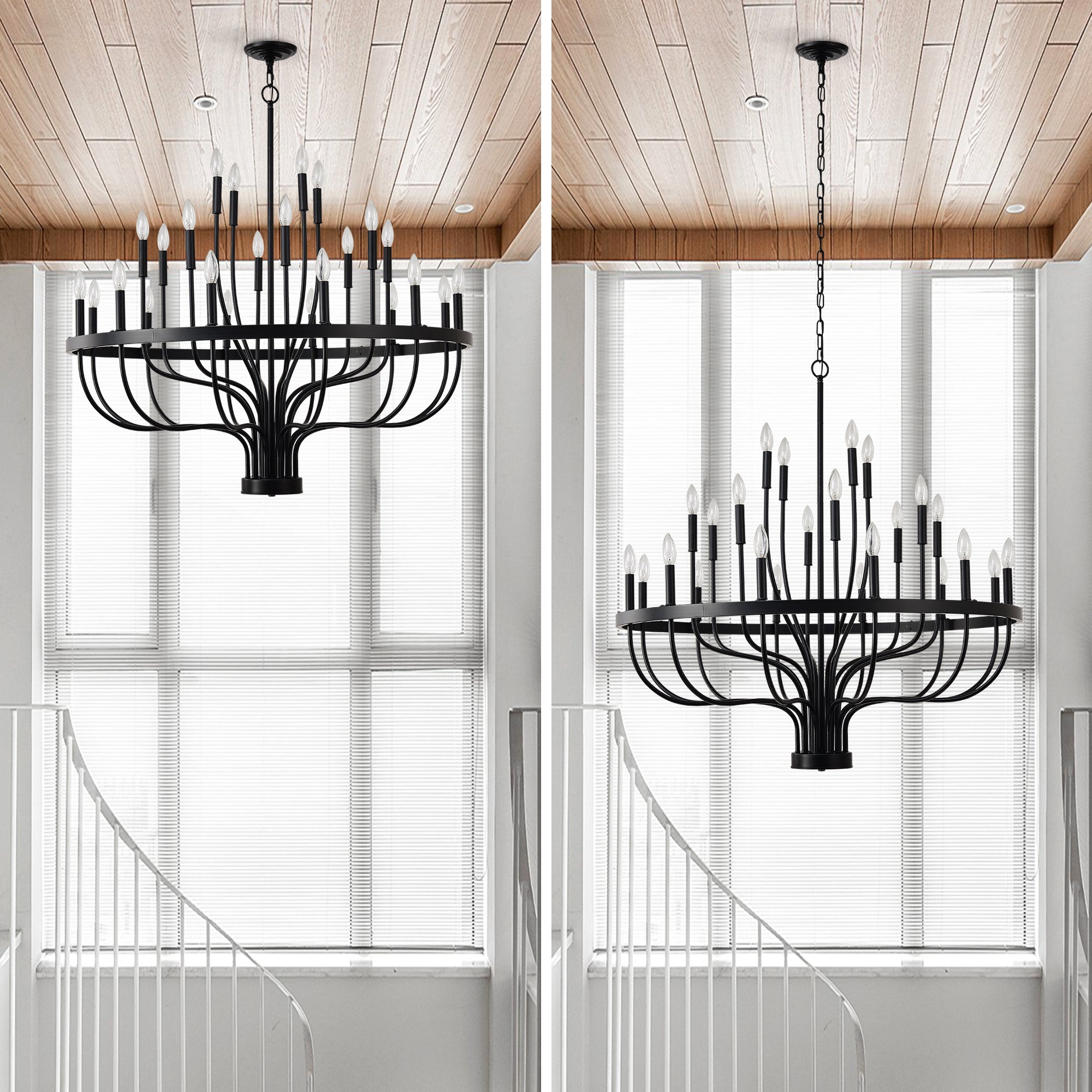 Chandelier 36-Light Black Industrial Iron Candle Farmhouse Pendant