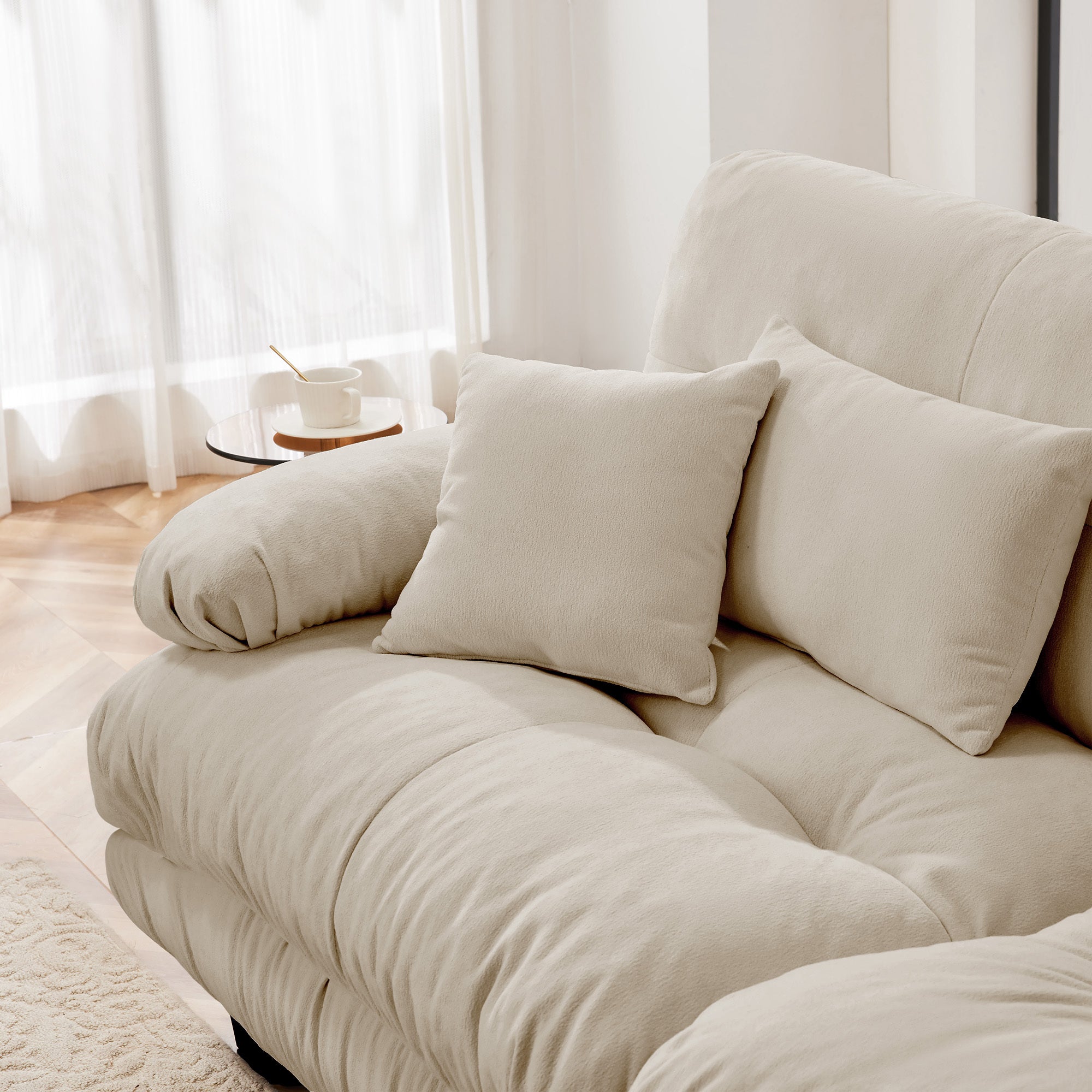 Sectional Sofa L-Shaped Chenille Light Coffee Convertible Ottoman