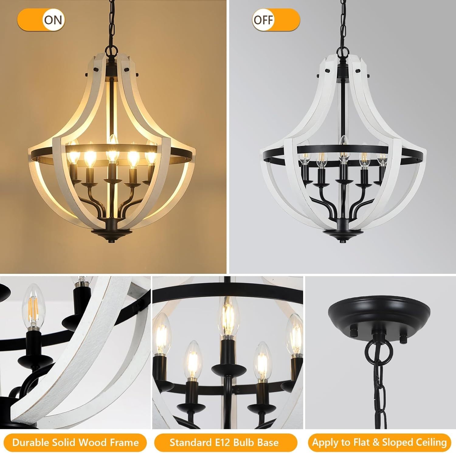 Chandelier 5-Light White Wood