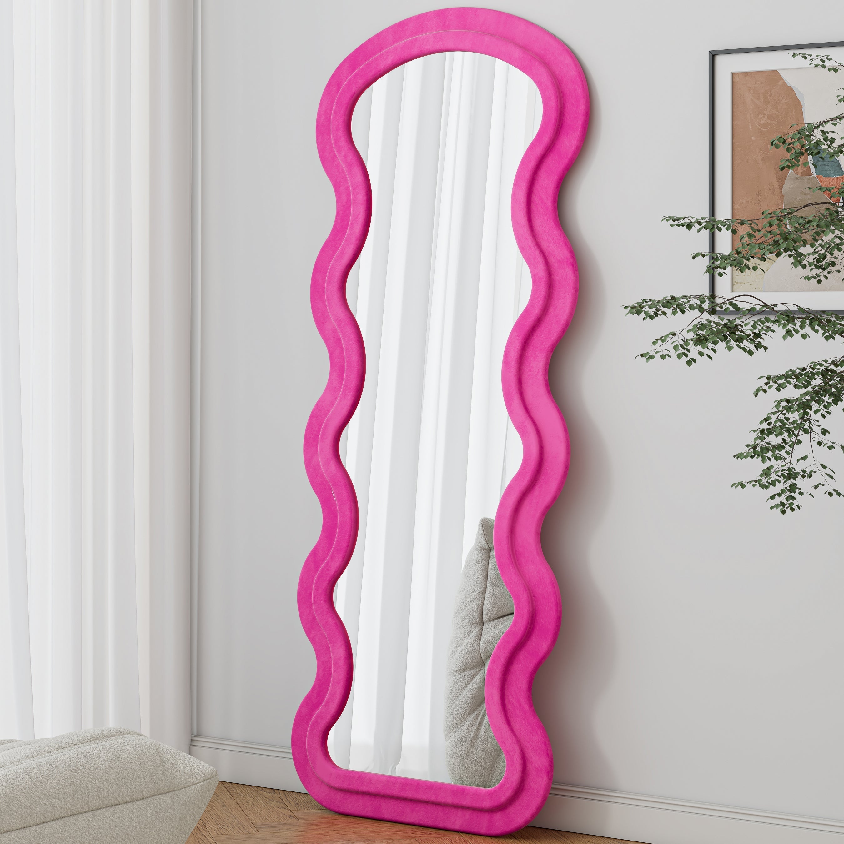 Floor Standing Full Length Mirror Wave Rose Bedroom Living Room Large
