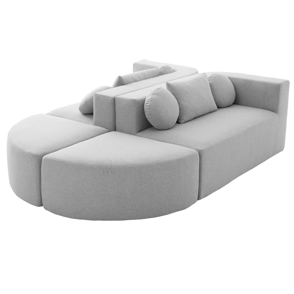 Sectional Sofa U-Shape Modular Boucle Gray 6-Seat Deep Seating 114.9x64.5 In