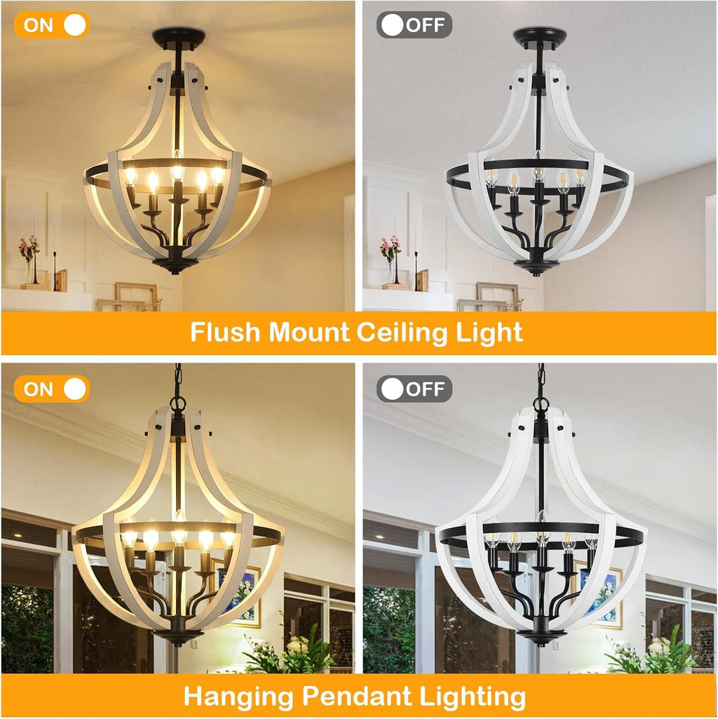 Chandelier 5-Light White Wood