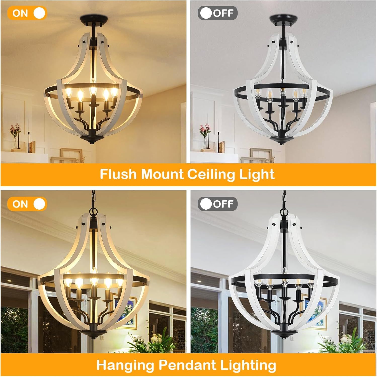 Chandelier 5-Light White Wood