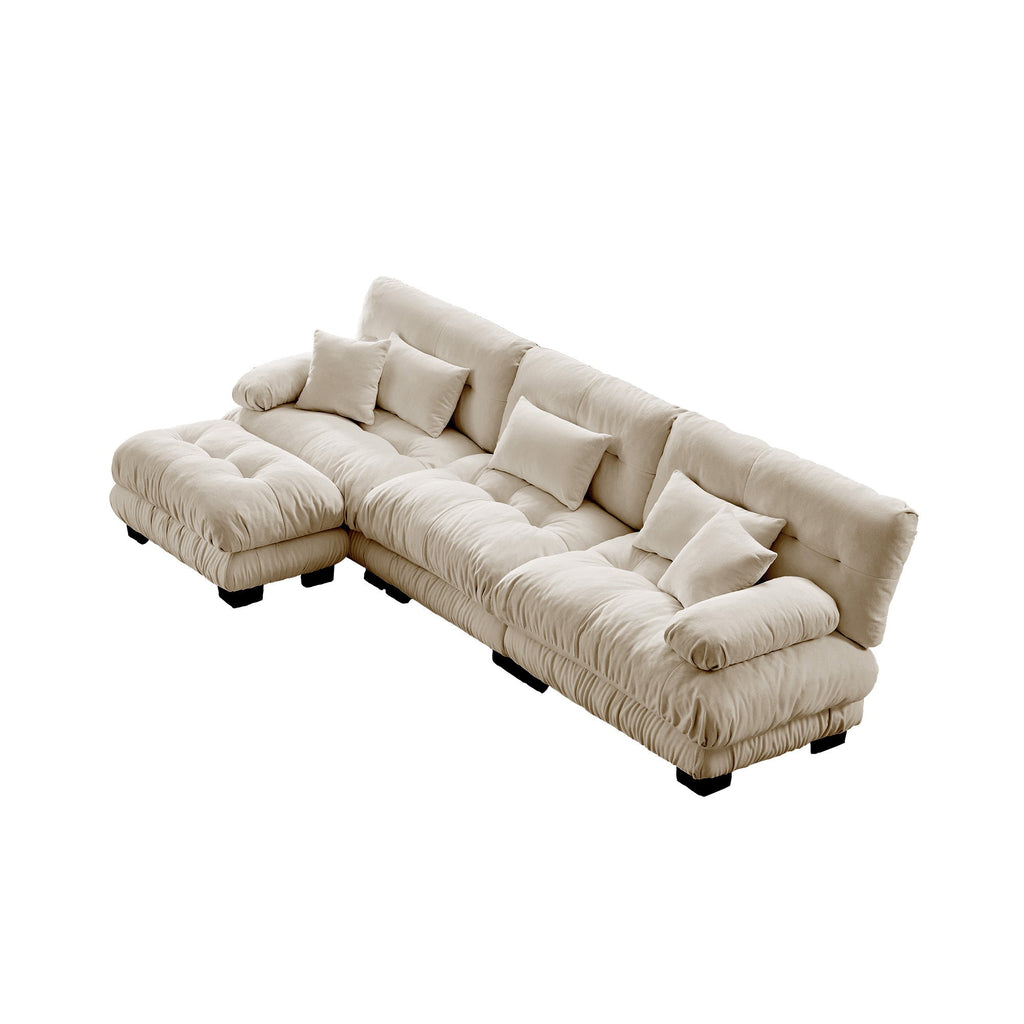 Sectional Sofa L-Shaped Chenille Light Coffee Convertible Ottoman