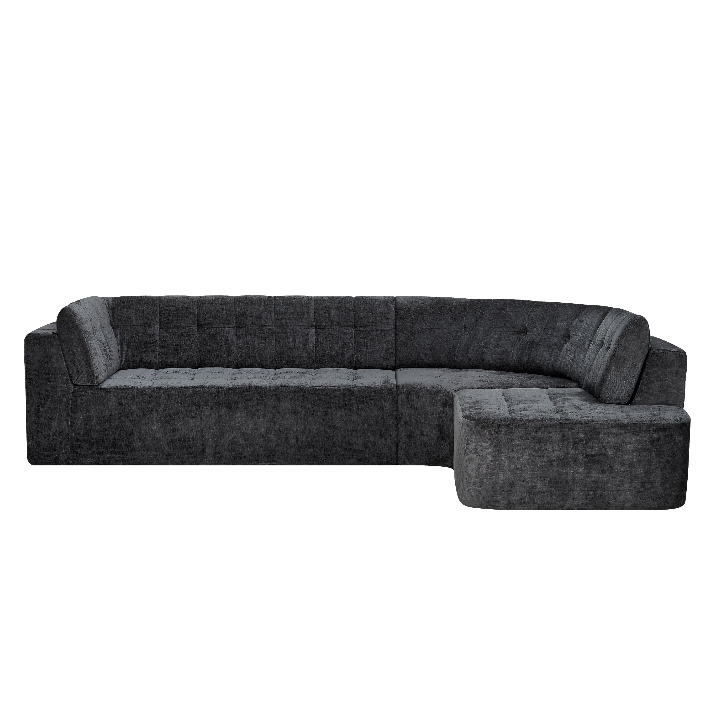 Sectional Sofa Curved L-Shape Chenille Gray 4 Seat 119 In Tufted