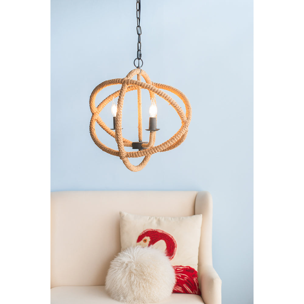 Chandelier 3-Light Farmhouse Rope Globe Hanging Adjustable Chain