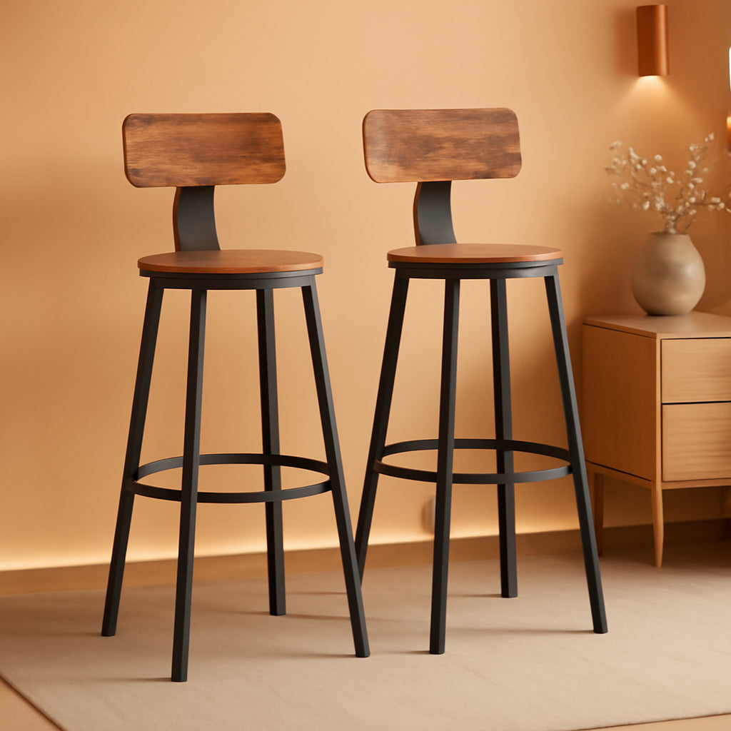 Bar Stools Set Of 2 Counter Height 28.7 Inch With Back Rustic Brown And Black