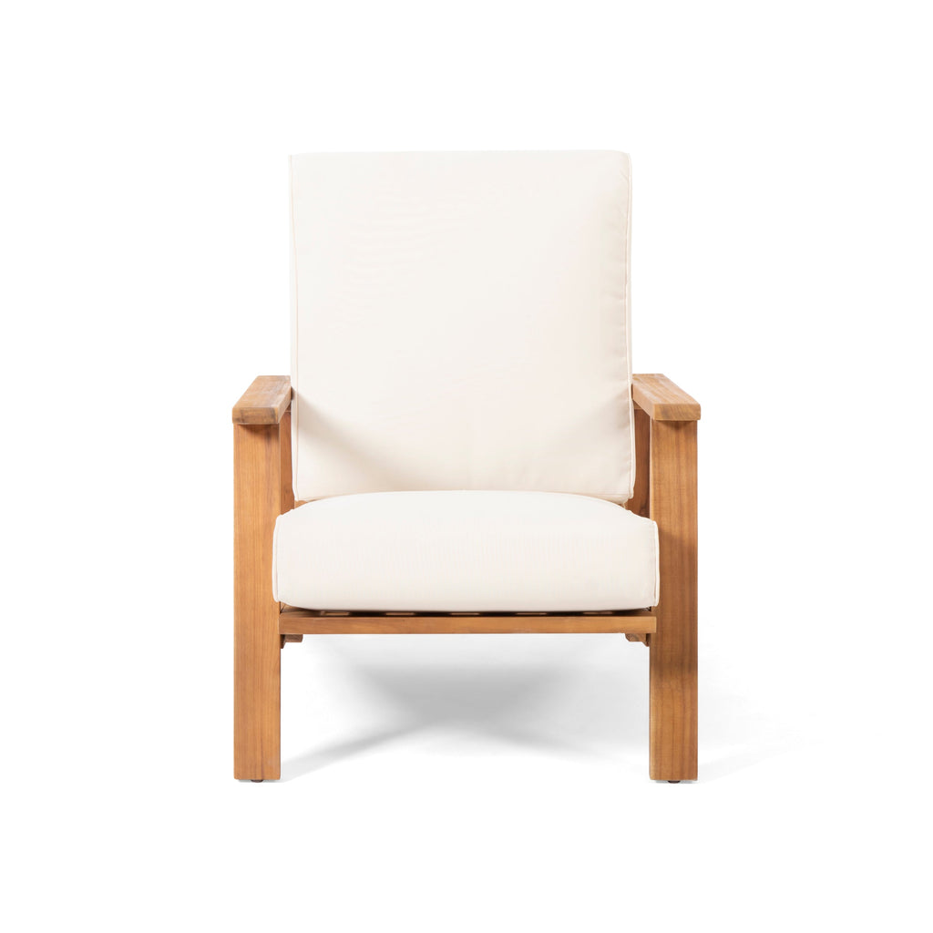Outdoor Lounge Chair Adirondack Acacia Wood Beige Cushion 400 LB