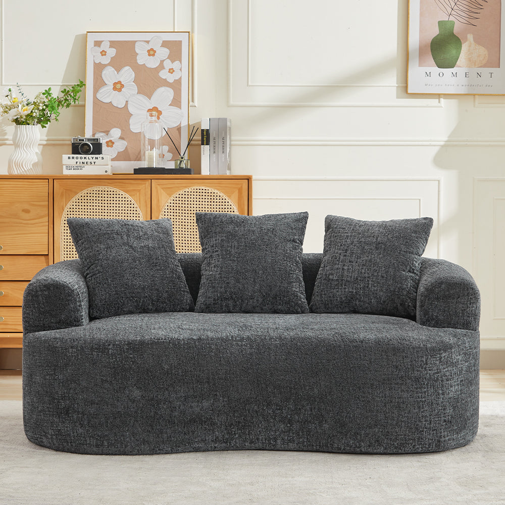 Loveseat Curved Chenille Deep Seat with 3 Pillows