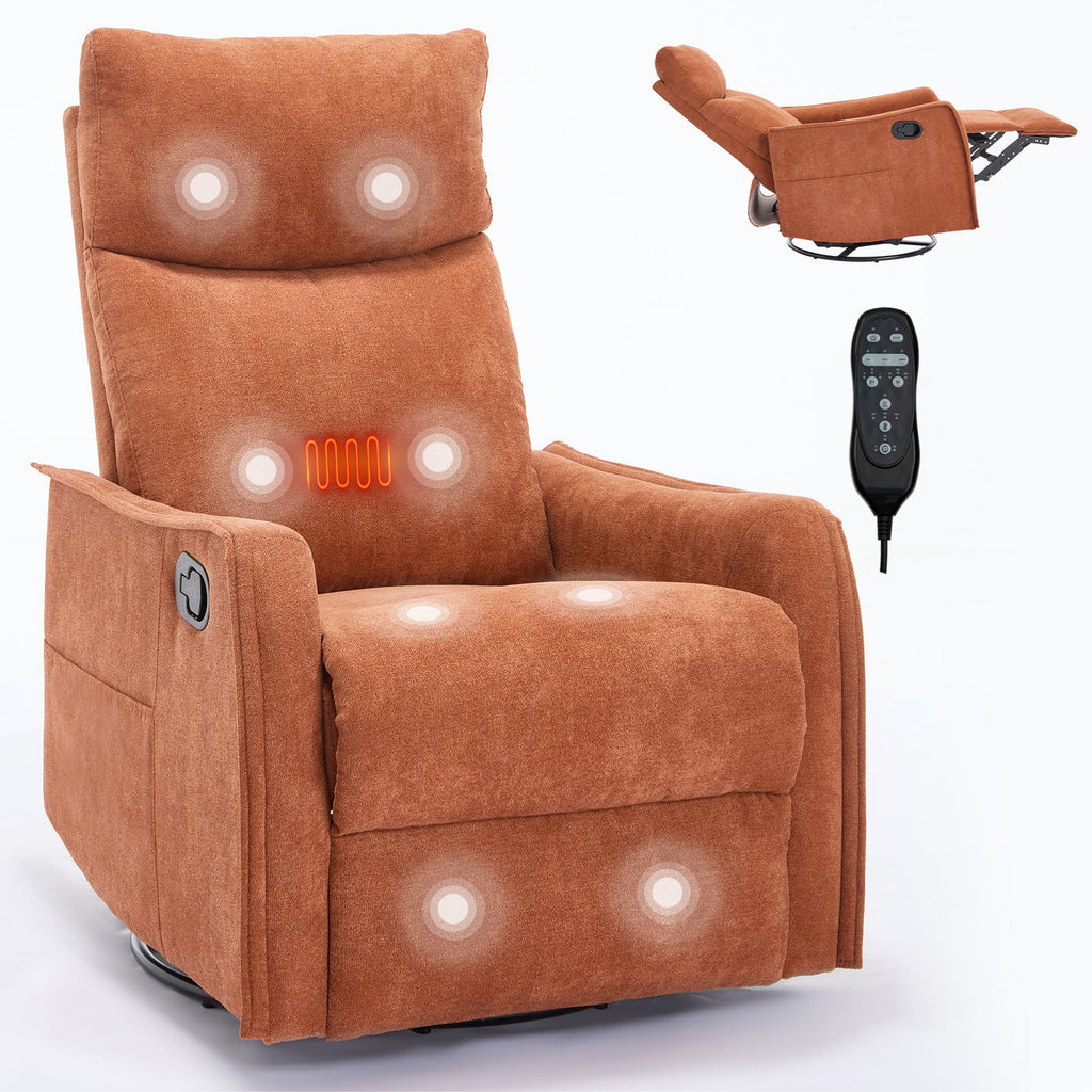 Heated Massage Recliner Chair Swivel Rocker Fabric Orange