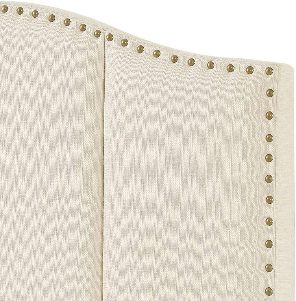 Elegant Upholstered King Size Headboard with Nailhead Trim