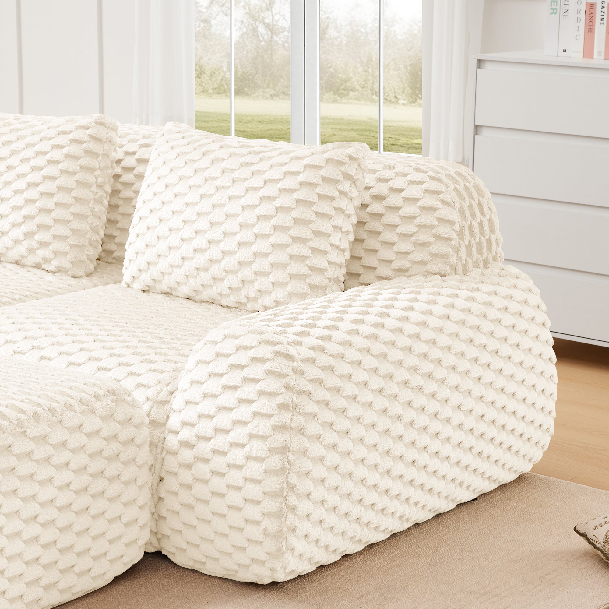 Sectional Sofa Modern Modular Cream Flannelette Deep Seat 82 Inch