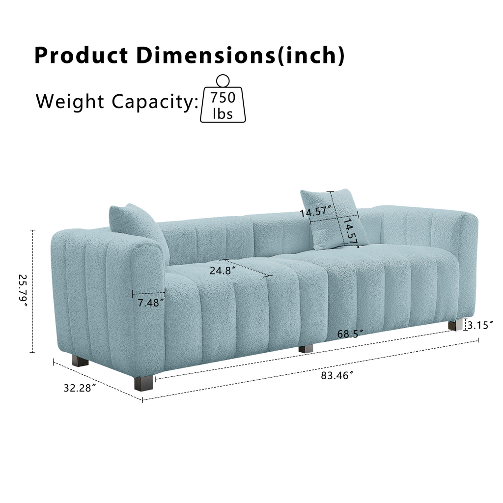 Sofa Modern Velvet Three Seater with Metal Base and Two Pillows