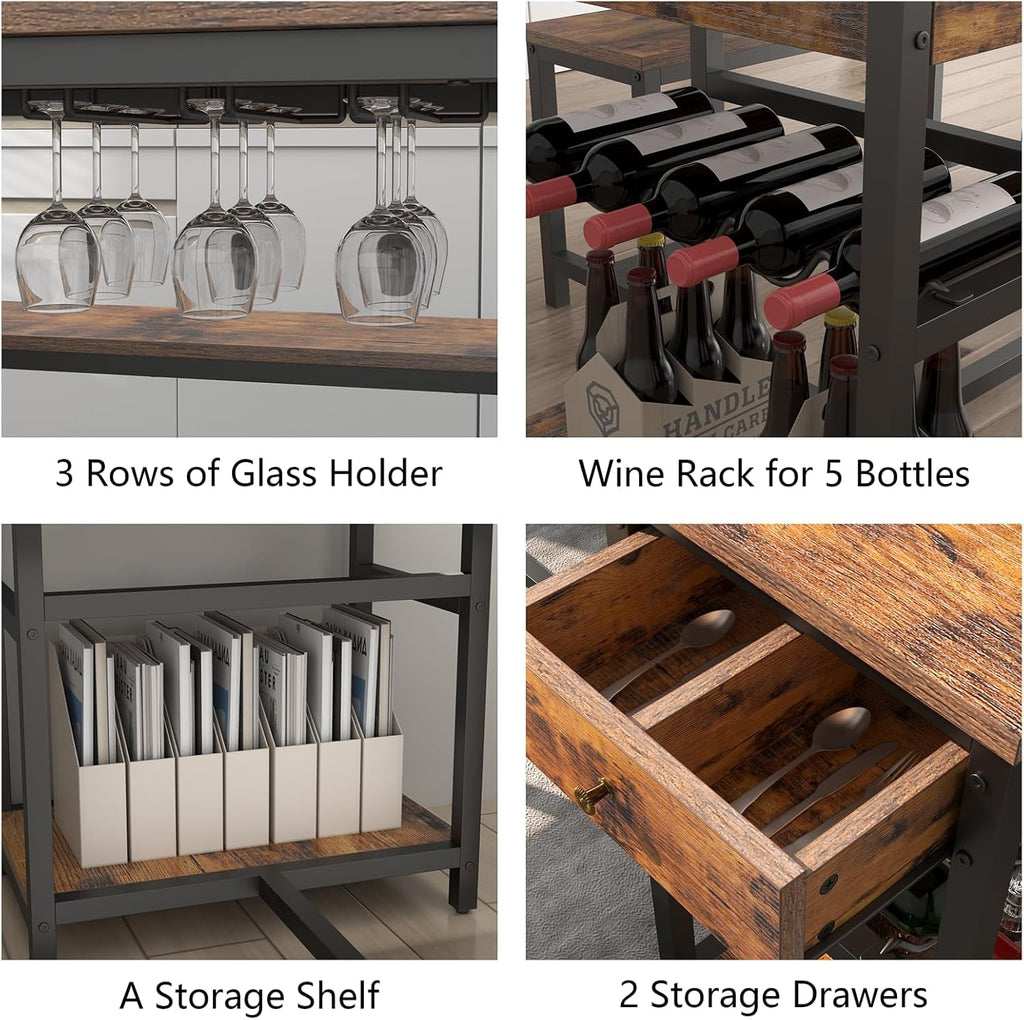 Rustic Dining Table Set For 4 To 6 With Storage Drawer
