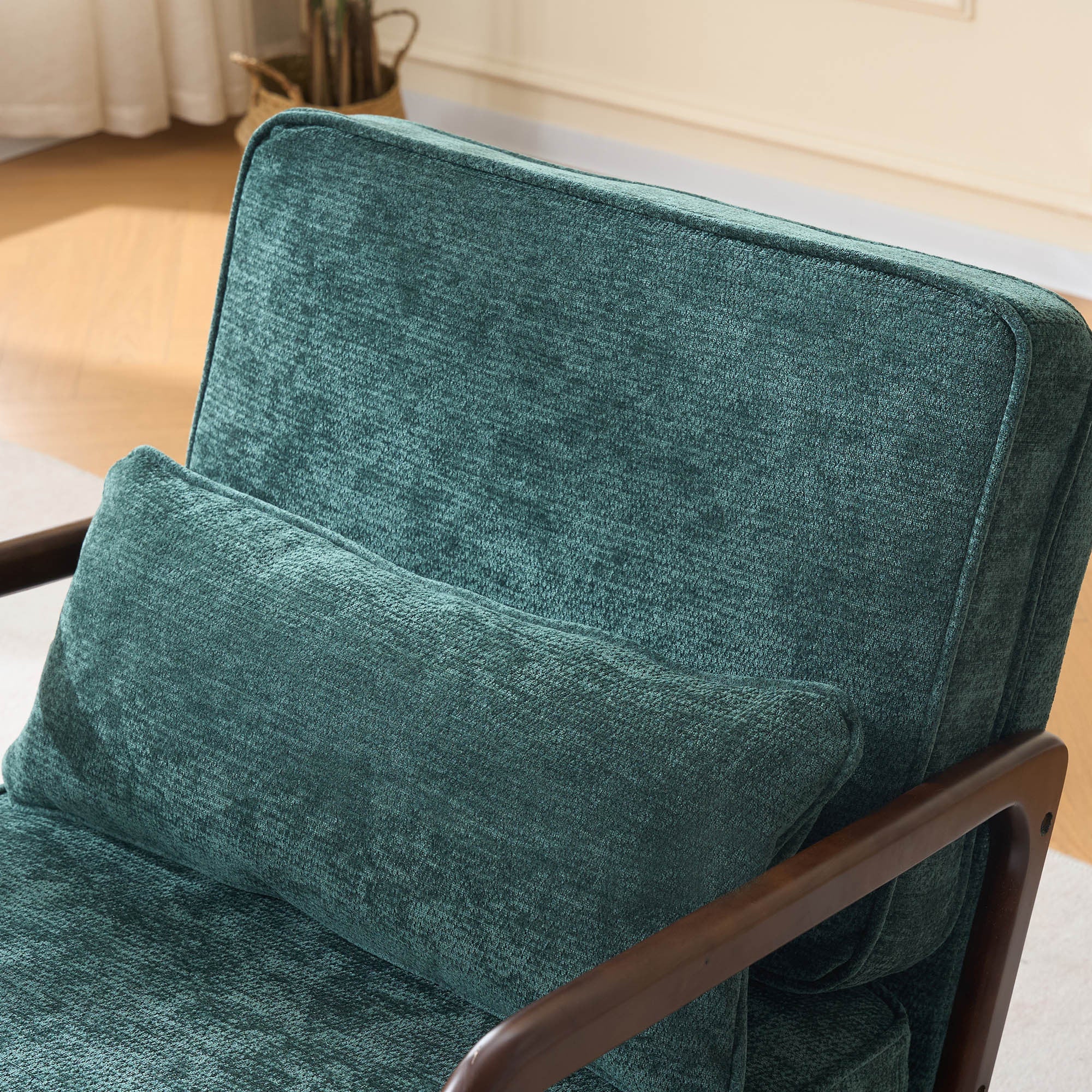 Lounge Chair Mid-Century Modern Dark Green Upholstered Lumbar Cushion