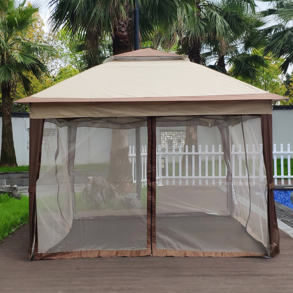 Canopy Gazebo Steel Coffee Pop-Up 11x11 Ft Double-Tier Mesh Sidewalls UV