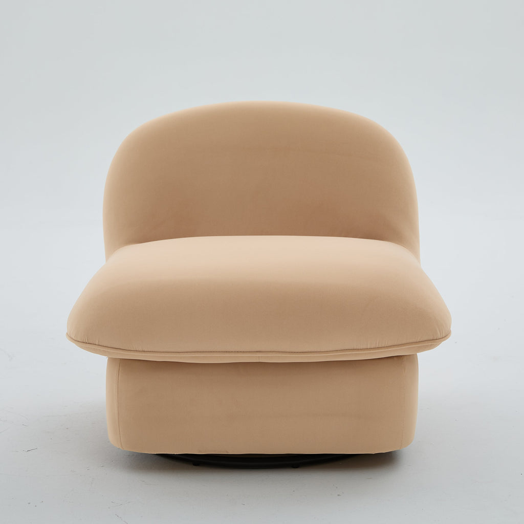 Swivel Accent Chair 360 Degree Khaki Pumpkin-Shape Foam Spring Metal Base