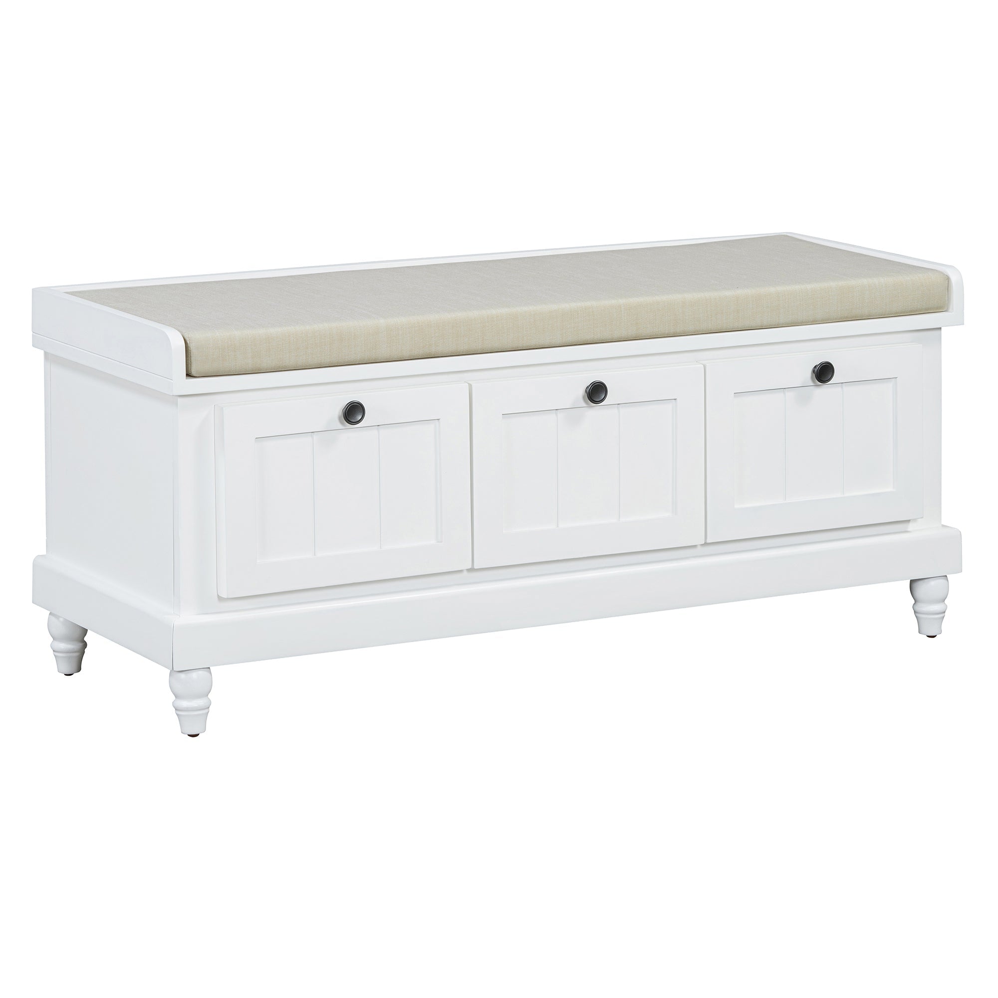 Entry Bench Fluted MDF White Cushioned Seat 3 Drawers 44x16x19 In 220 LB