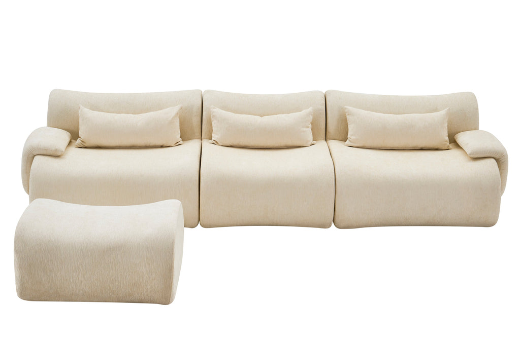 Sofa Curved White 3 Seater with Anti Slip No Assembly Chaise
