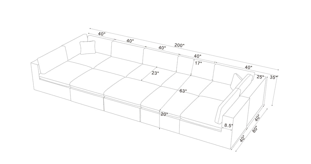 Sectional Sofa Modular Polyester Dark Gray 10 Seat 200 In