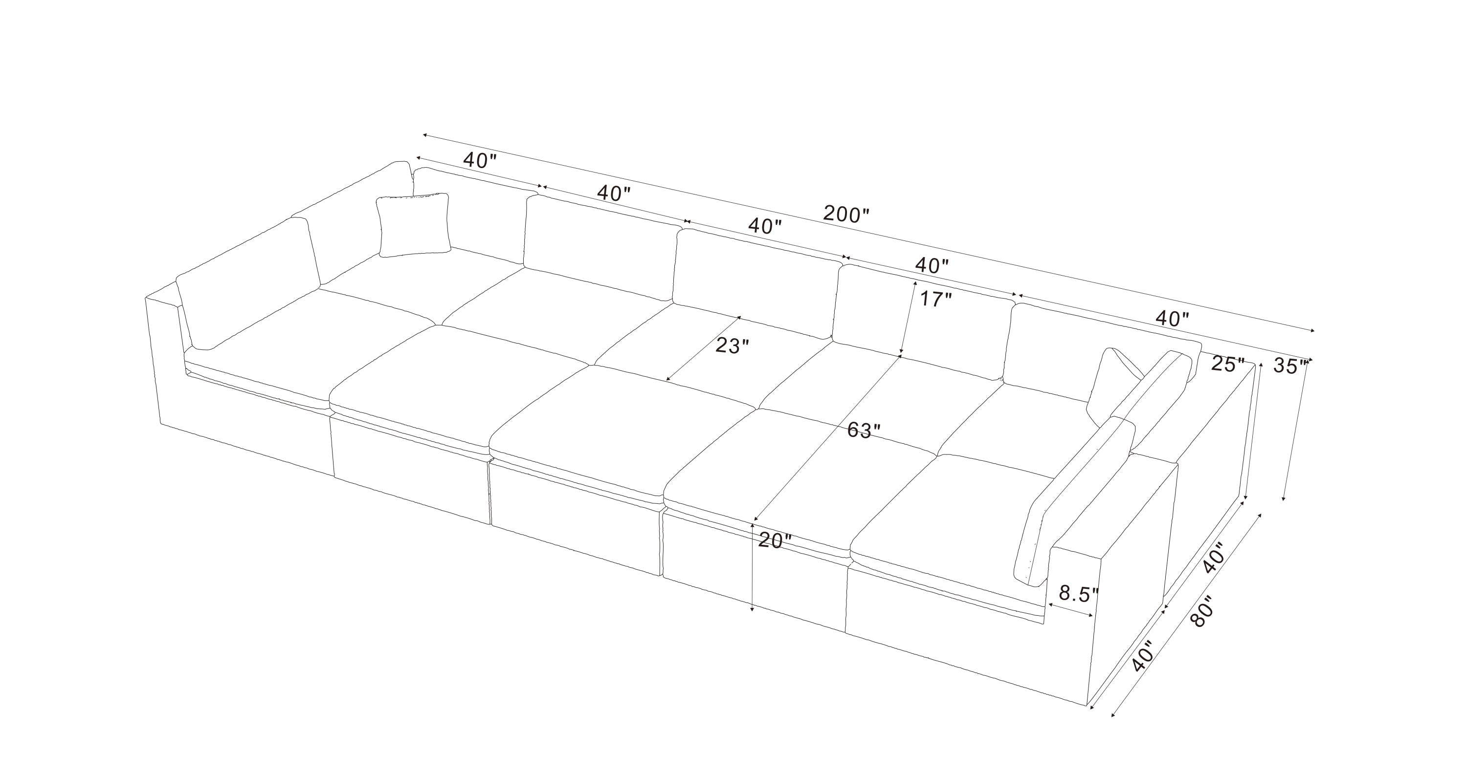 Sectional Sofa Modular Polyester Dark Gray 10 Seat 200 In