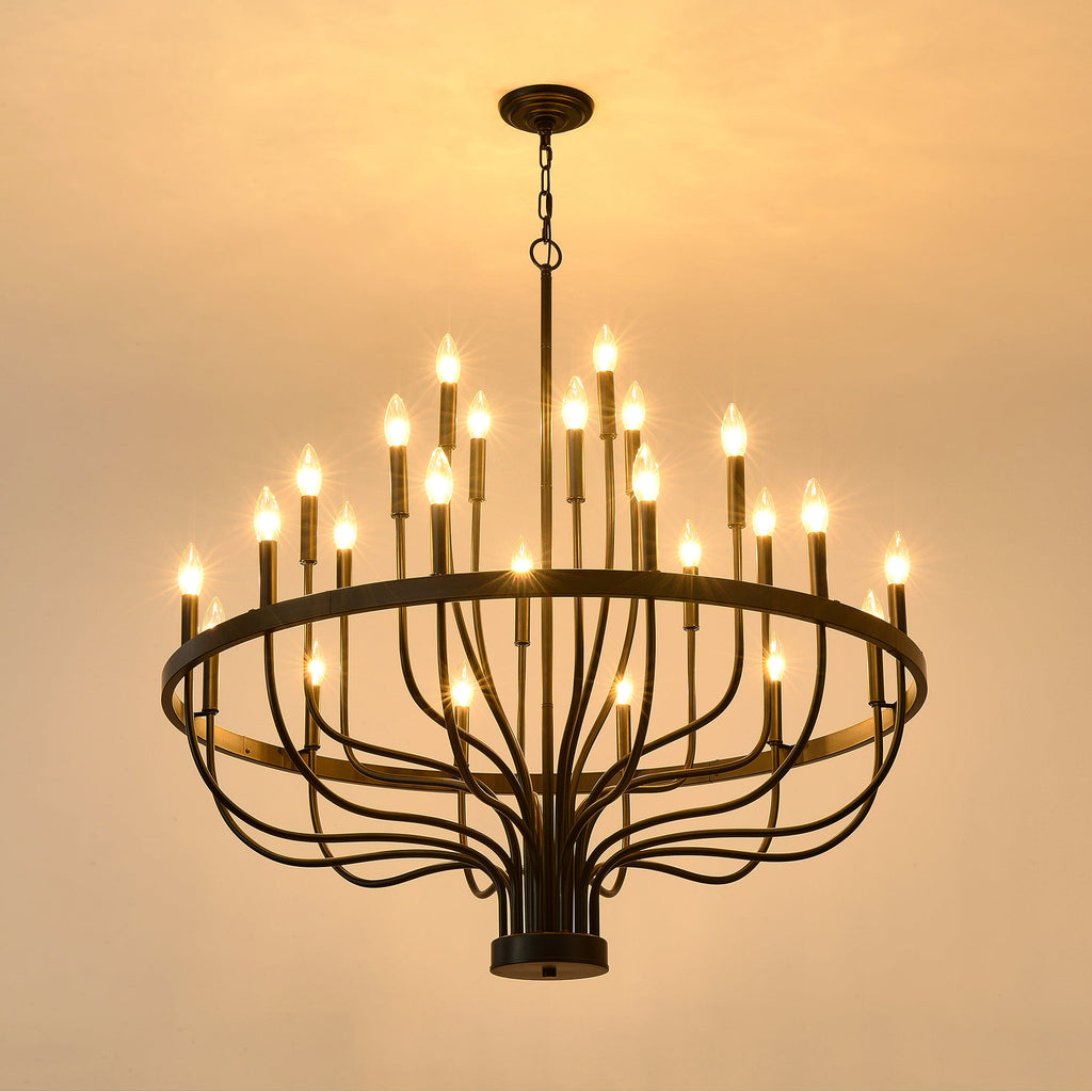 Chandelier 36-Light Black Industrial Iron Candle Farmhouse Pendant