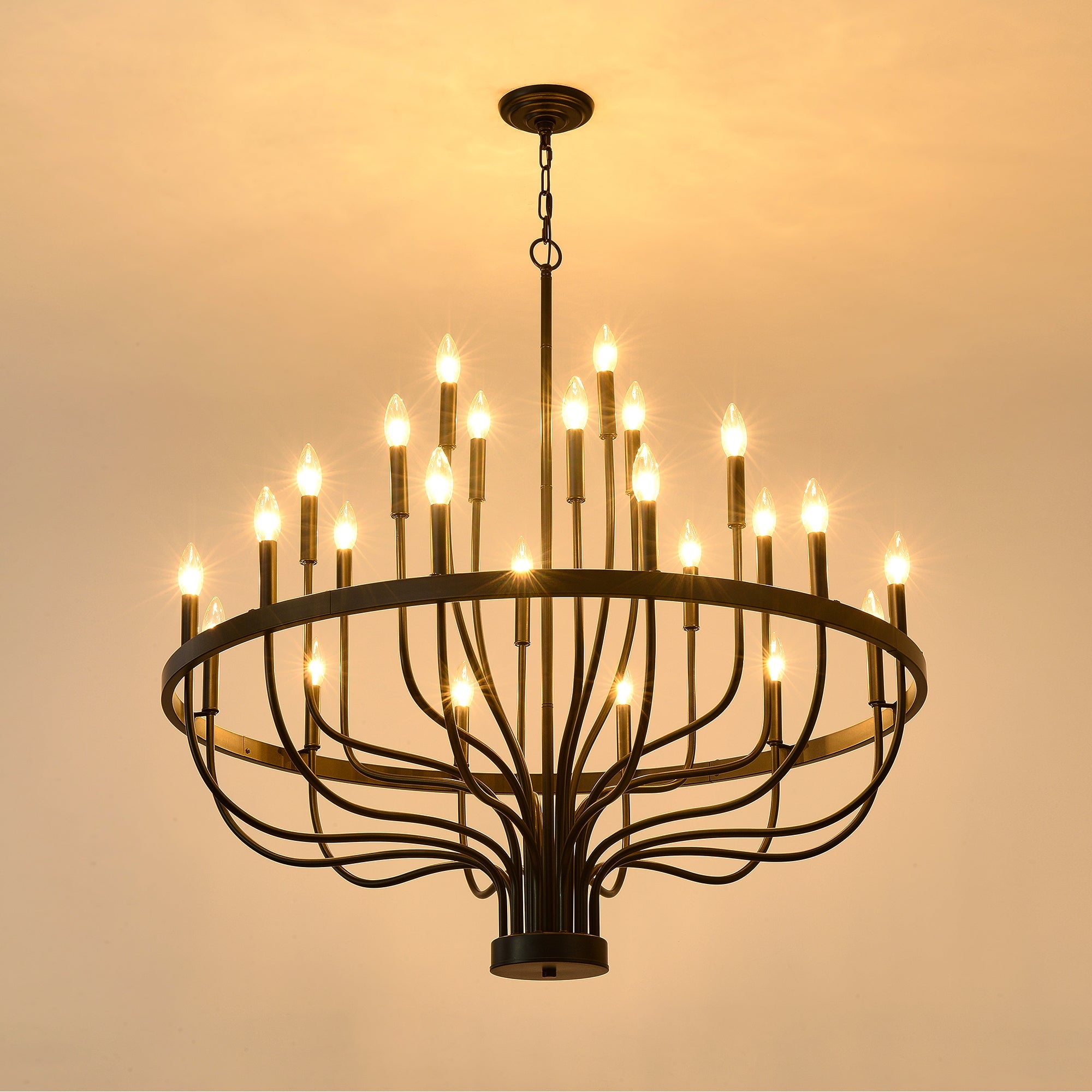 Chandelier 36-Light Black Industrial Iron Candle Farmhouse Pendant