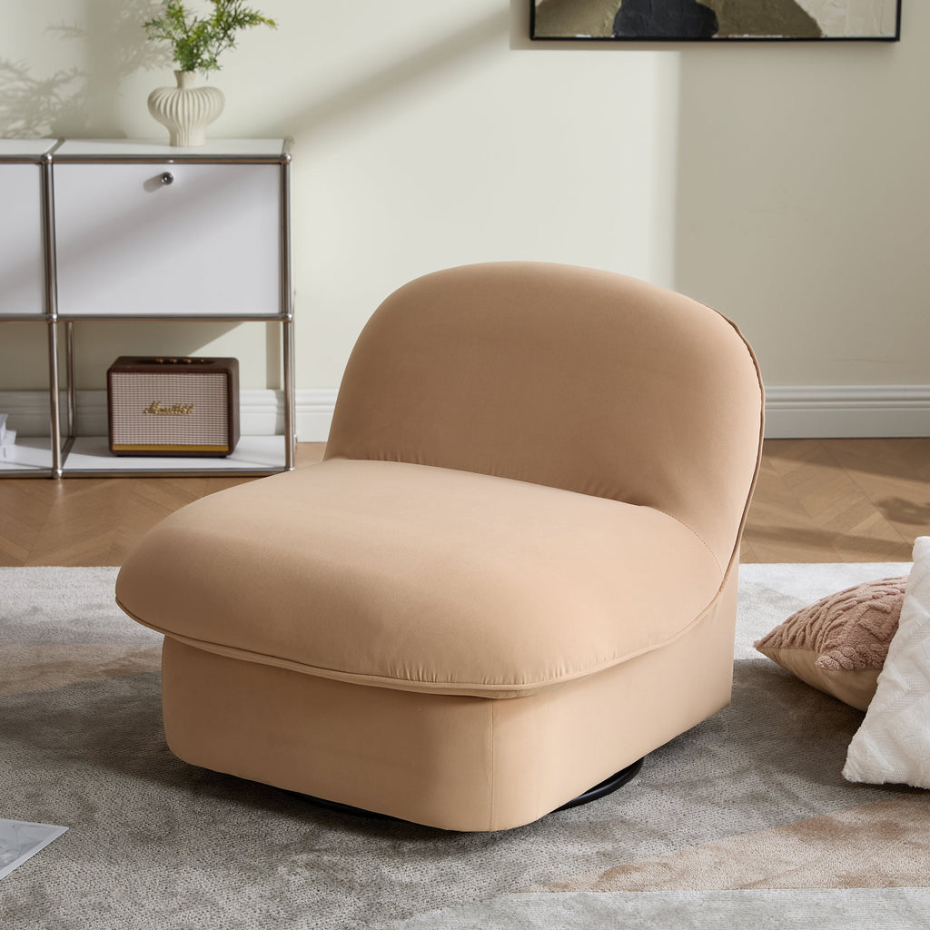 Swivel Accent Chair 360 Degree Khaki Pumpkin-Shape Foam Spring Metal Base