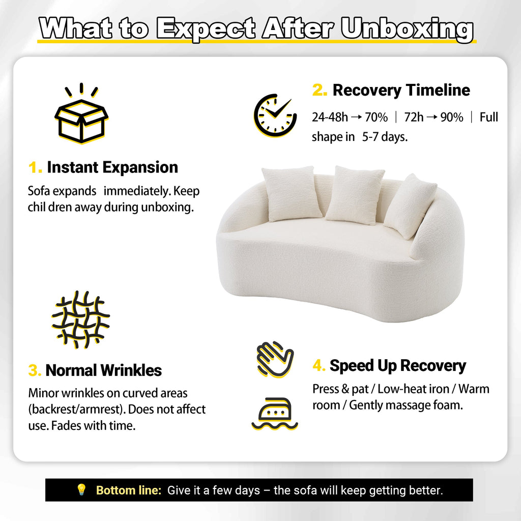Sofa Curved Modern Off White Chenille 2-seater Space-Saving Compact