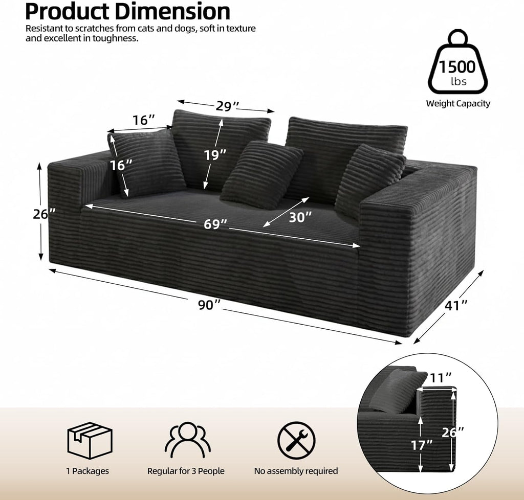 3-Seater Corduroy Sleeper Sofa No Assembly Lounge