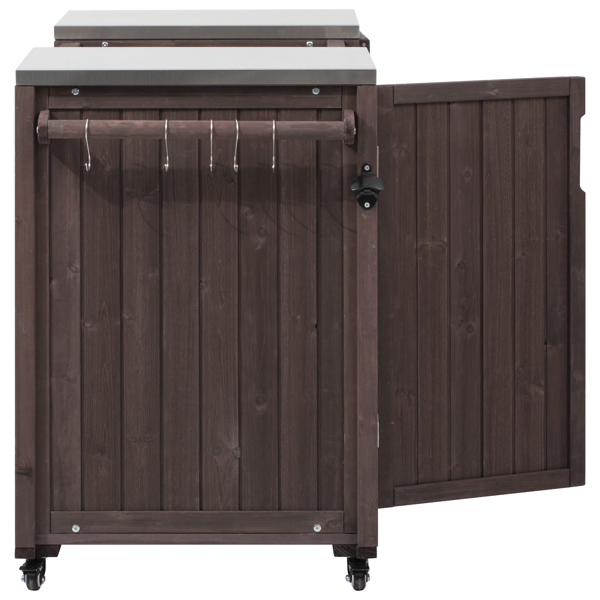 Outdoor Kitchen Island Grill Cart Fir Wood Stainless Steel Top 66.5x23x34 In