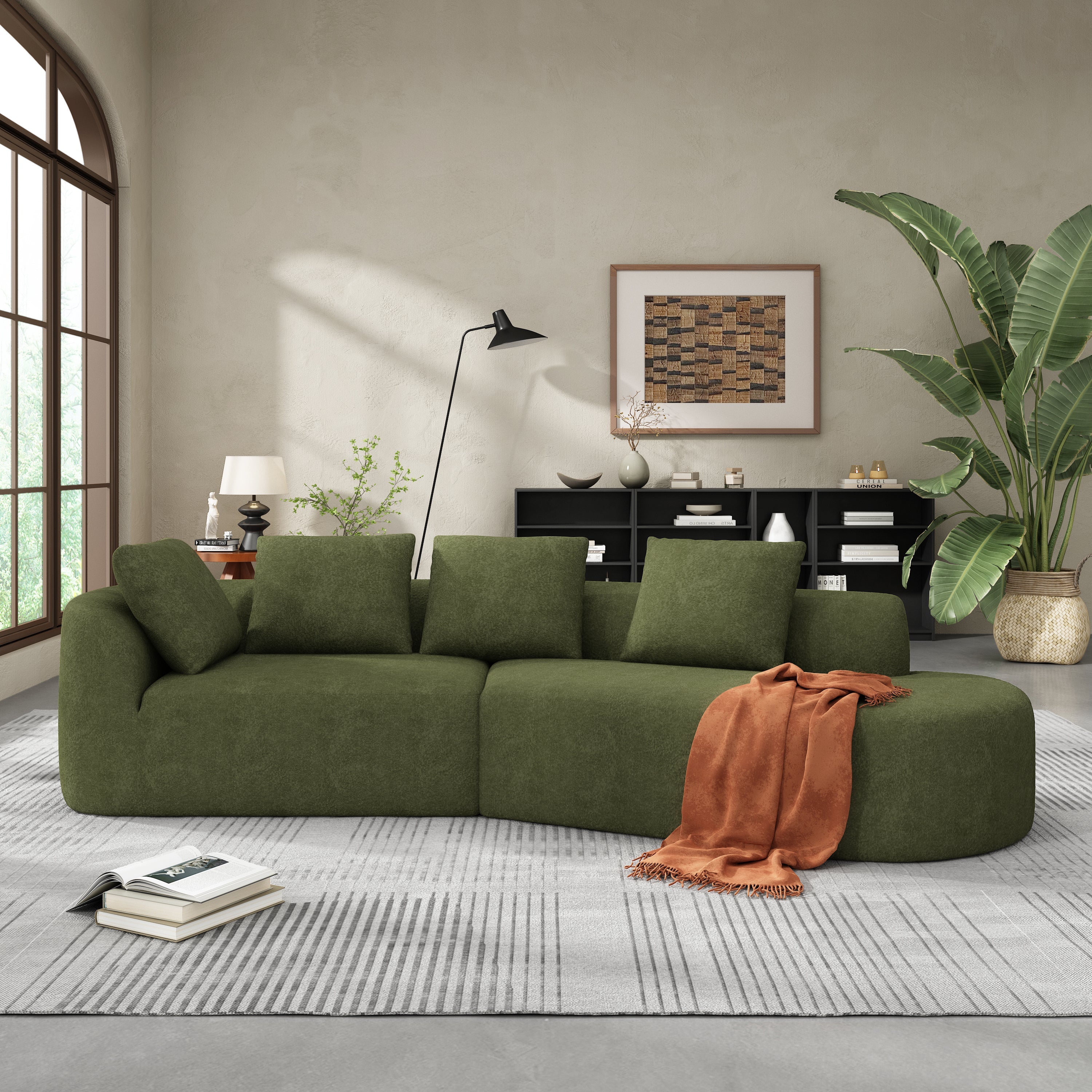 116' Modern Curved Sectional Sofa with High-Density Fully Compressed Sponge and Chaise Lounge, Pearl Upholstery, 2-Piece Set, Fully Assembled Right Hand Facing, Perfect for Living Room, Lounge