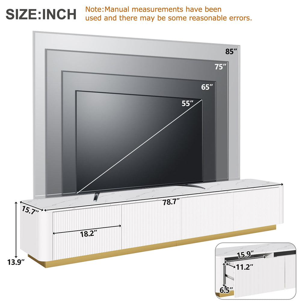 TV Stand Luxury Fluted White MDF Faux Marble Top 4-Drawer Fits 85 In TV