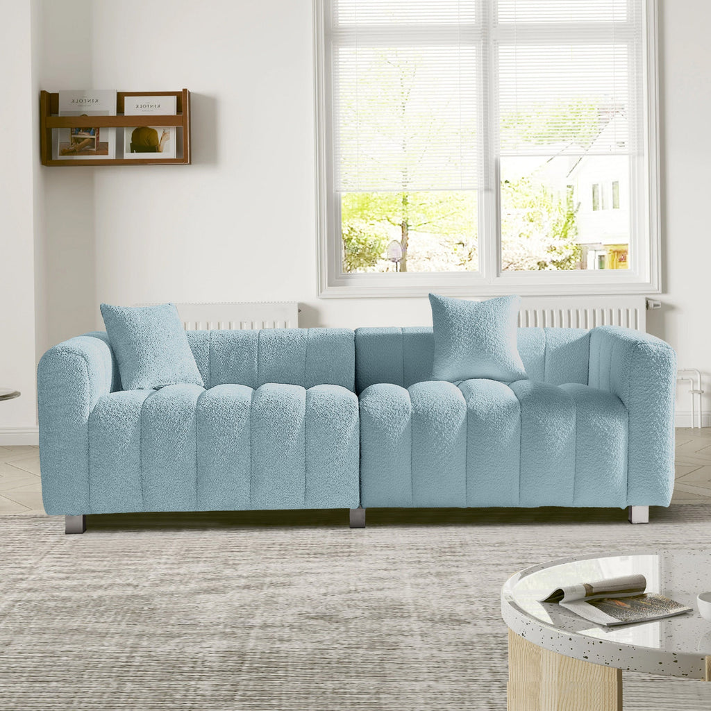 Sofa Modern Velvet Three Seater with Metal Base and Two Pillows