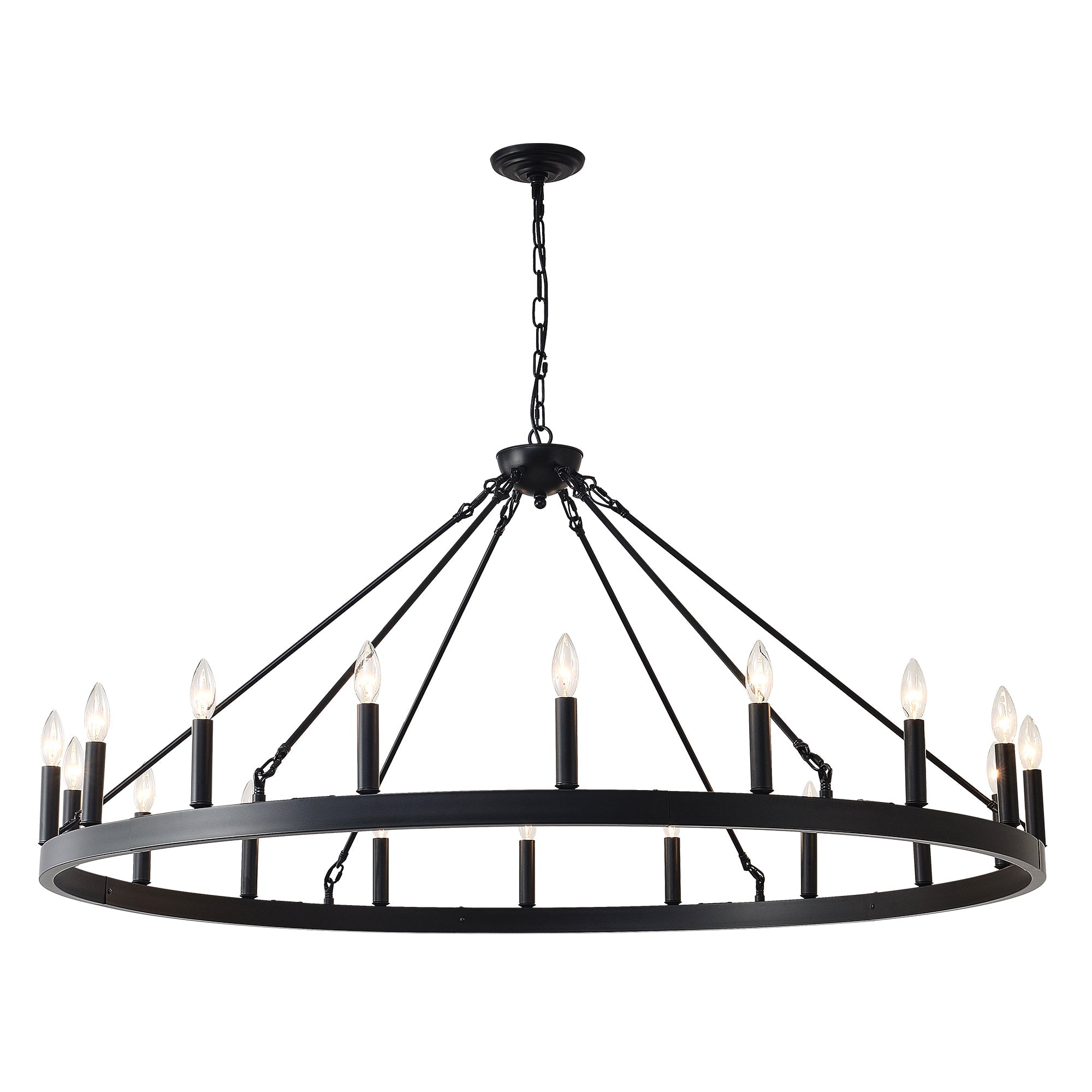 Chandelier Wagon Wheel Matte Black 18-Light 53.15 In E12