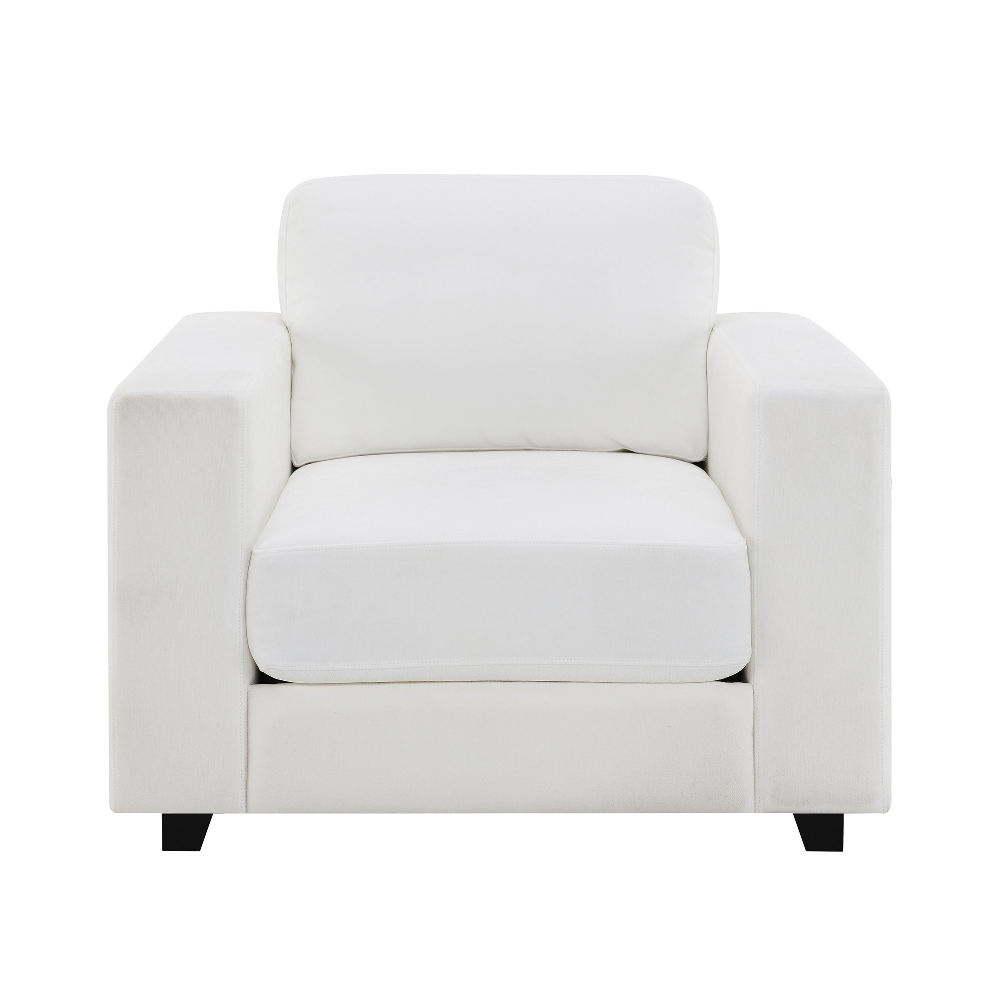 Accent Chair Mid-Century Chenille Ivory Wide Arms 7 In Cushion 39x33x33 In