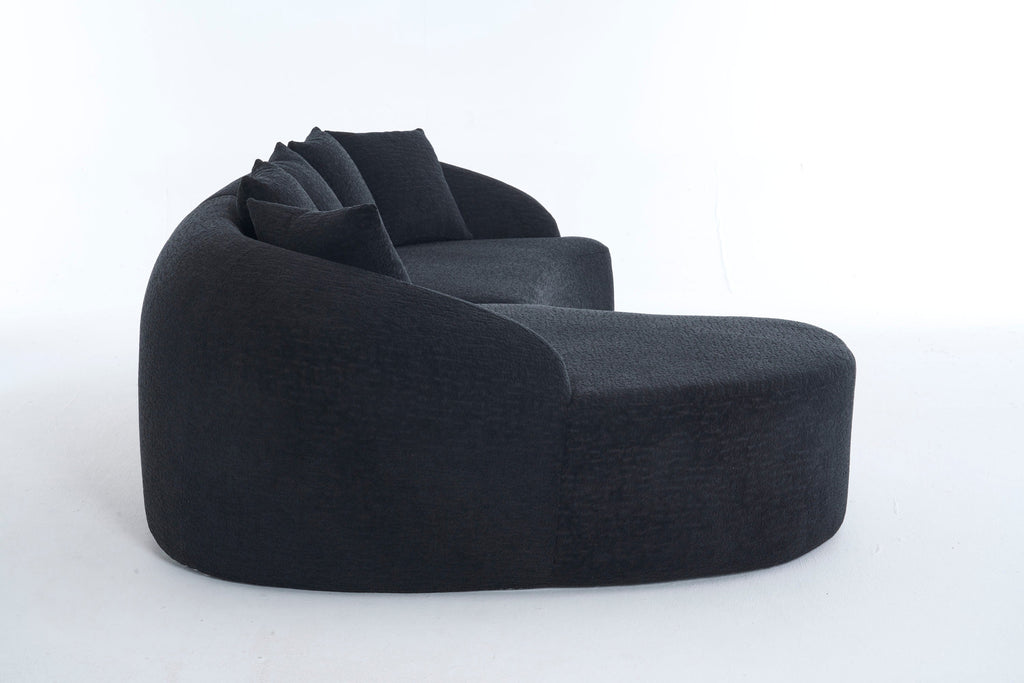 Sectional Sofa l Shaped with Curved Chaise Black Chenille Sleeper