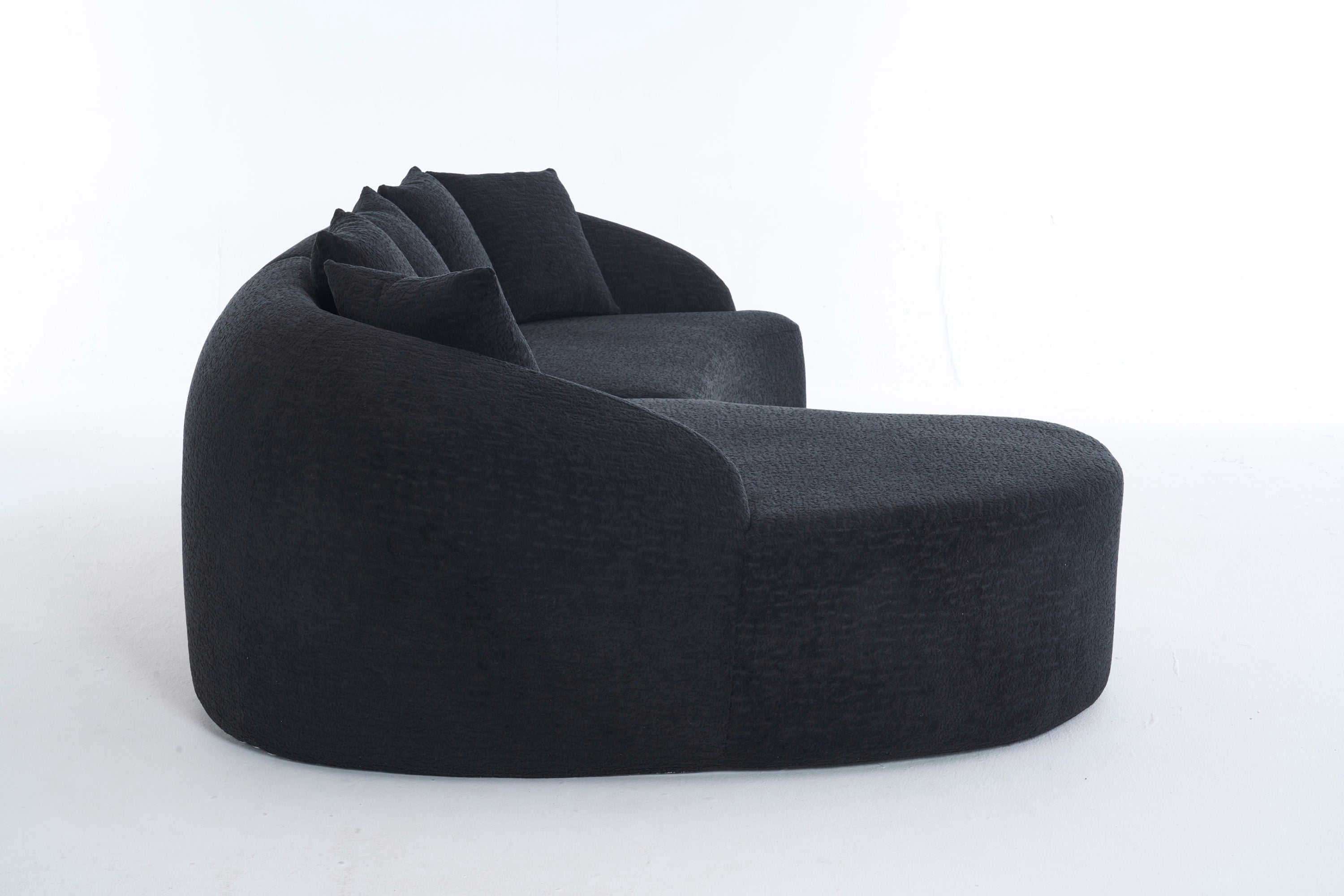 Sectional Sofa l Shaped with Curved Chaise Black Chenille Sleeper